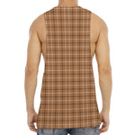 Brown Tattersall Pattern Print Men's Muscle Tank Top