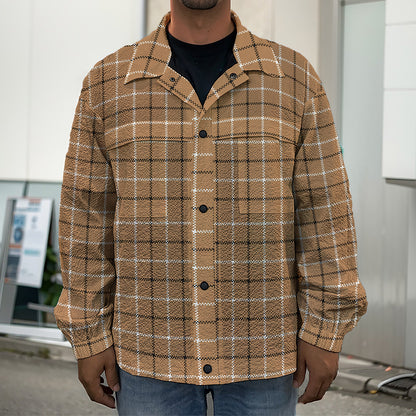 Brown Tattersall Pattern Print Men's Shirt Jacket
