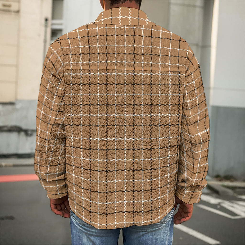 Brown Tattersall Pattern Print Men's Shirt Jacket
