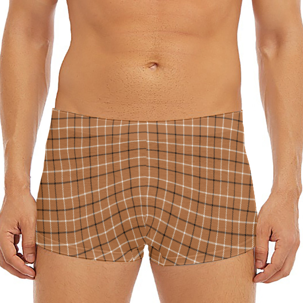 Brown Tattersall Pattern Print Men's Short Boxer Briefs