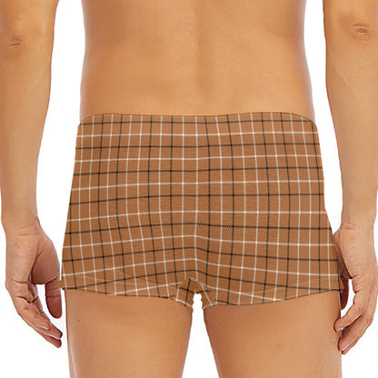 Brown Tattersall Pattern Print Men's Short Boxer Briefs