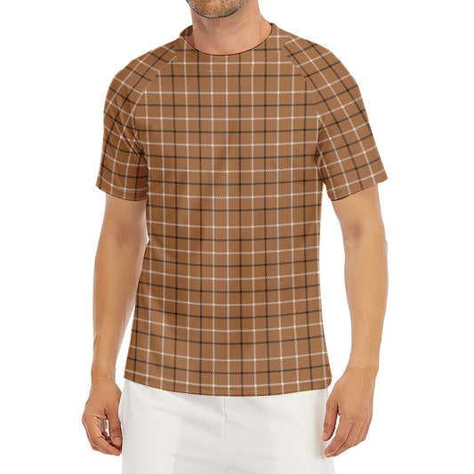 Brown Tattersall Pattern Print Men's Short Sleeve Rash Guard