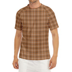Brown Tattersall Pattern Print Men's Short Sleeve Rash Guard
