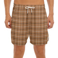 Brown Tattersall Pattern Print Men's Split Running Shorts