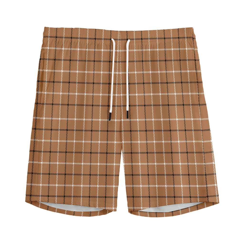 Brown Tattersall Pattern Print Men's Sports Shorts