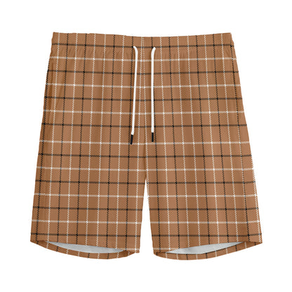 Brown Tattersall Pattern Print Men's Sports Shorts