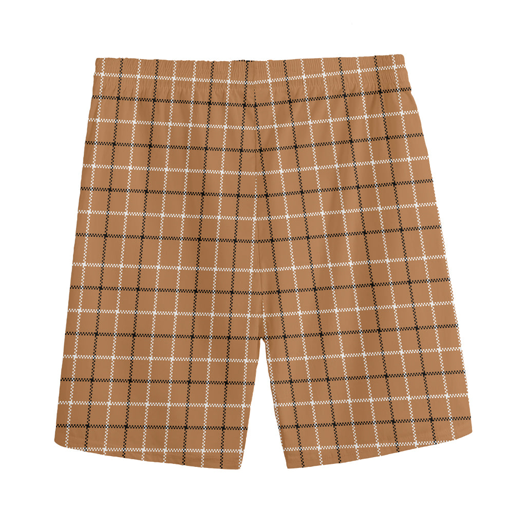 Brown Tattersall Pattern Print Men's Sports Shorts