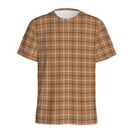 Brown Tattersall Pattern Print Men's Sports T-Shirt