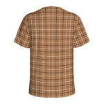 Brown Tattersall Pattern Print Men's Sports T-Shirt