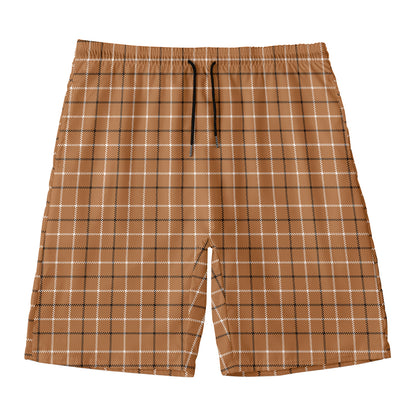 Brown Tattersall Pattern Print Men's Swim Trunks
