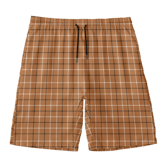 Brown Tattersall Pattern Print Men's Swim Trunks