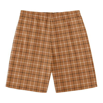 Brown Tattersall Pattern Print Men's Swim Trunks