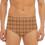 Brown Tattersall Pattern Print Men's Triangle Swim Briefs