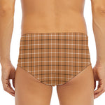Brown Tattersall Pattern Print Men's Triangle Swim Briefs
