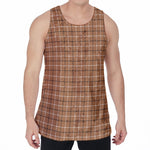 Brown Tattersall Pattern Print Men's Velvet Tank Top