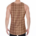 Brown Tattersall Pattern Print Men's Velvet Tank Top