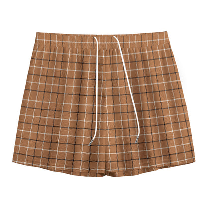 Brown Tattersall Pattern Print Mesh Shorts