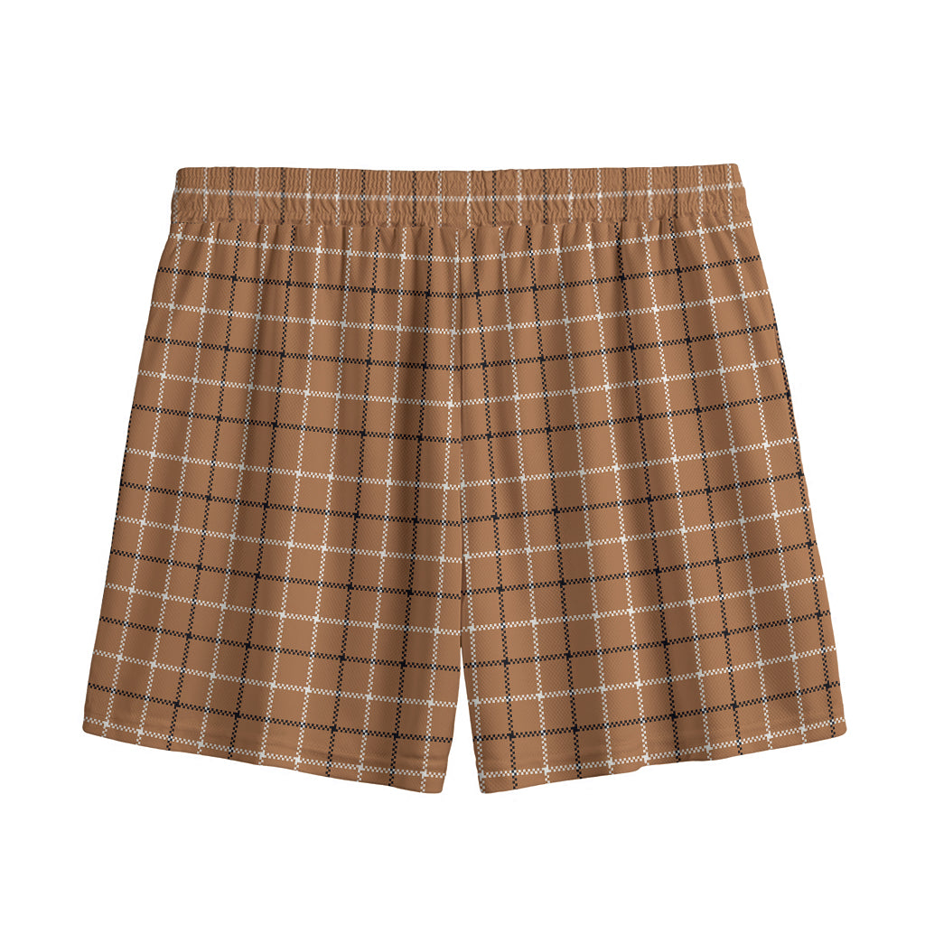 Brown Tattersall Pattern Print Mesh Shorts