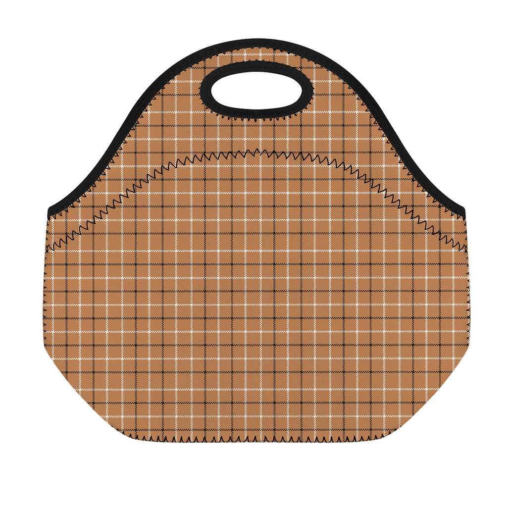 Brown Tattersall Pattern Print Neoprene Lunch Bag