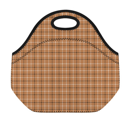 Brown Tattersall Pattern Print Neoprene Lunch Bag