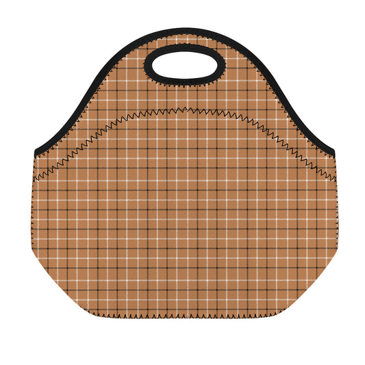 Brown Tattersall Pattern Print Neoprene Lunch Bag