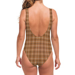 Brown Tattersall Pattern Print One Piece Swimsuit