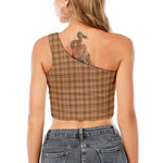 Brown Tattersall Pattern Print One Shoulder Crop Top