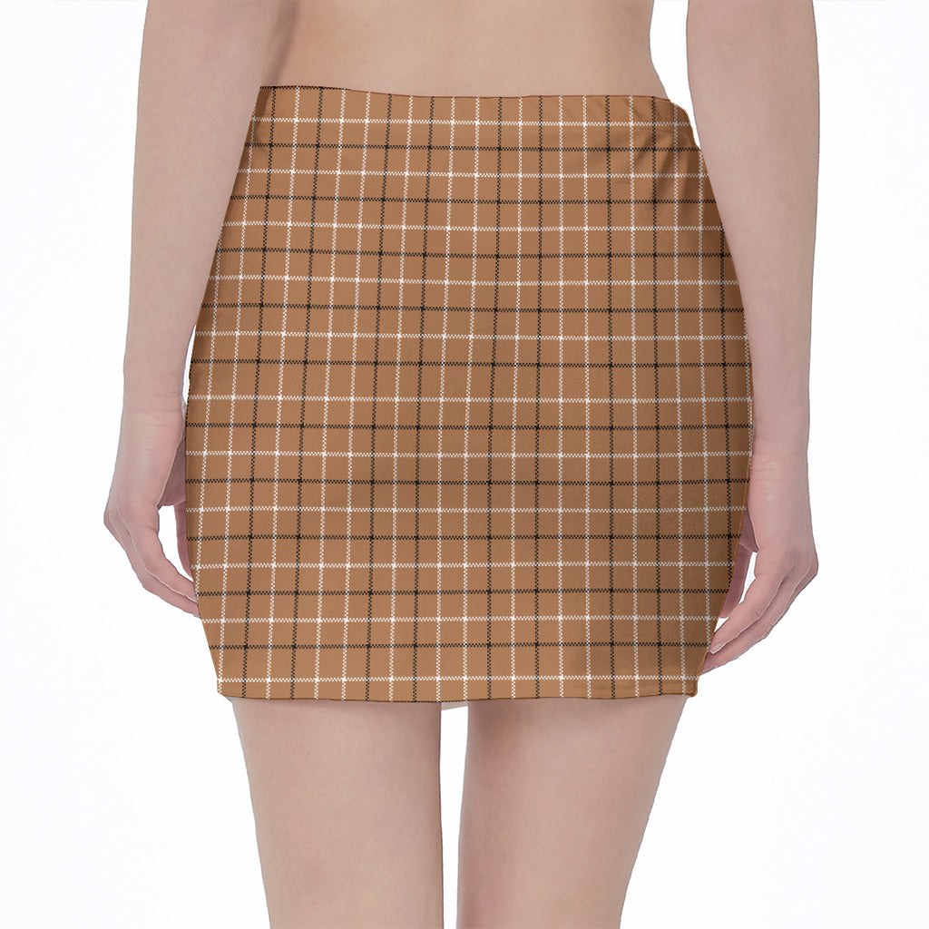 Brown Tattersall Pattern Print Pencil Mini Skirt
