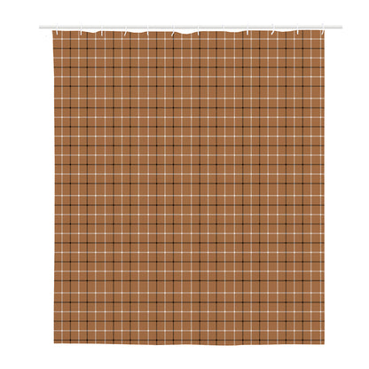 Brown Tattersall Pattern Print Polyester Shower Curtain