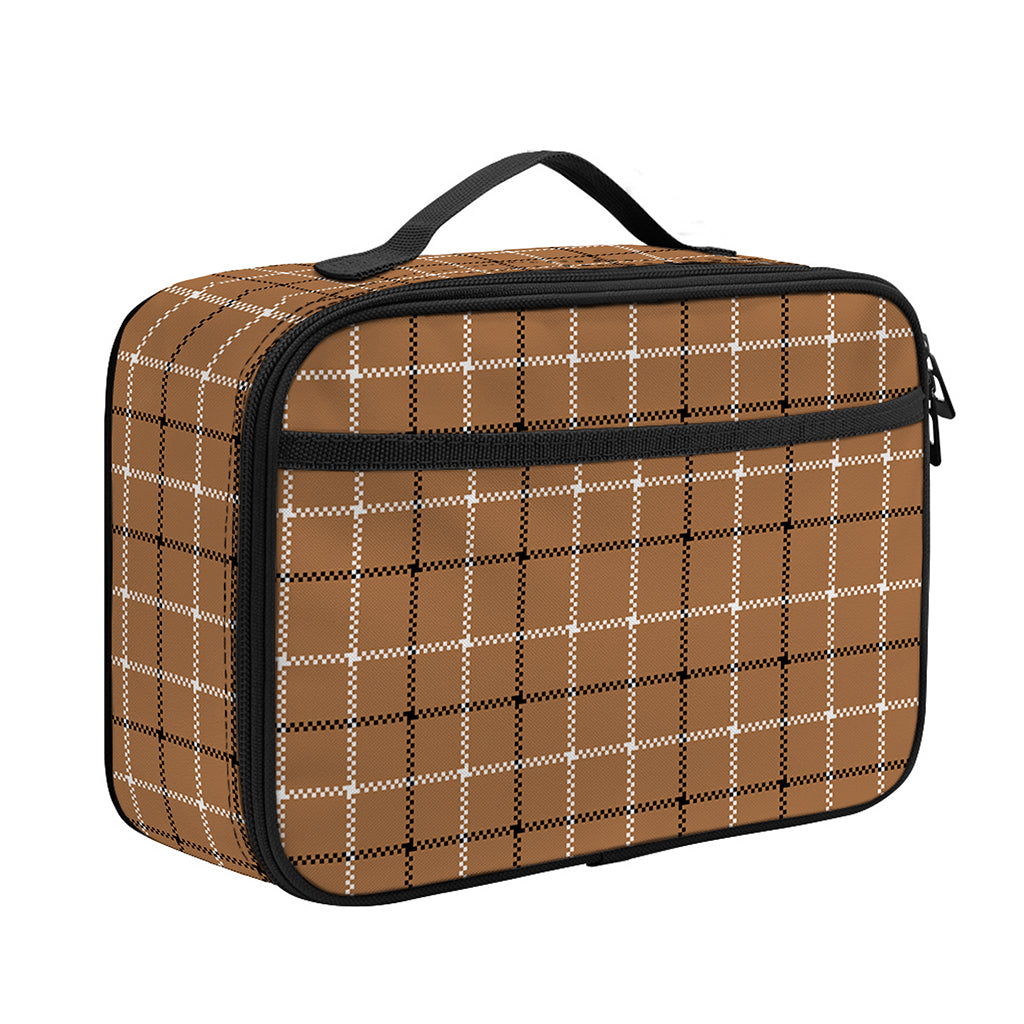 Brown Tattersall Pattern Print Portable Lunch Bag
