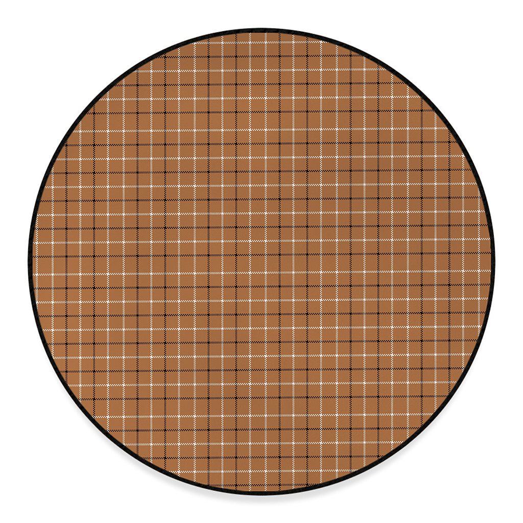 Brown Tattersall Pattern Print Round Floor Mat