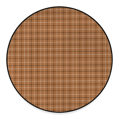 Brown Tattersall Pattern Print Round Floor Mat