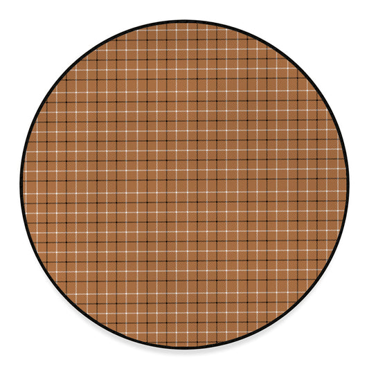 Brown Tattersall Pattern Print Round Floor Mat