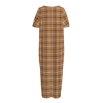 Brown Tattersall Pattern Print Short Sleeve Long Nightdress