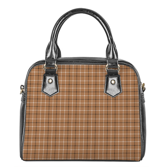 Brown Tattersall Pattern Print Shoulder Handbag