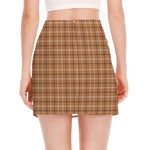Brown Tattersall Pattern Print Side Slit Mini Skirt