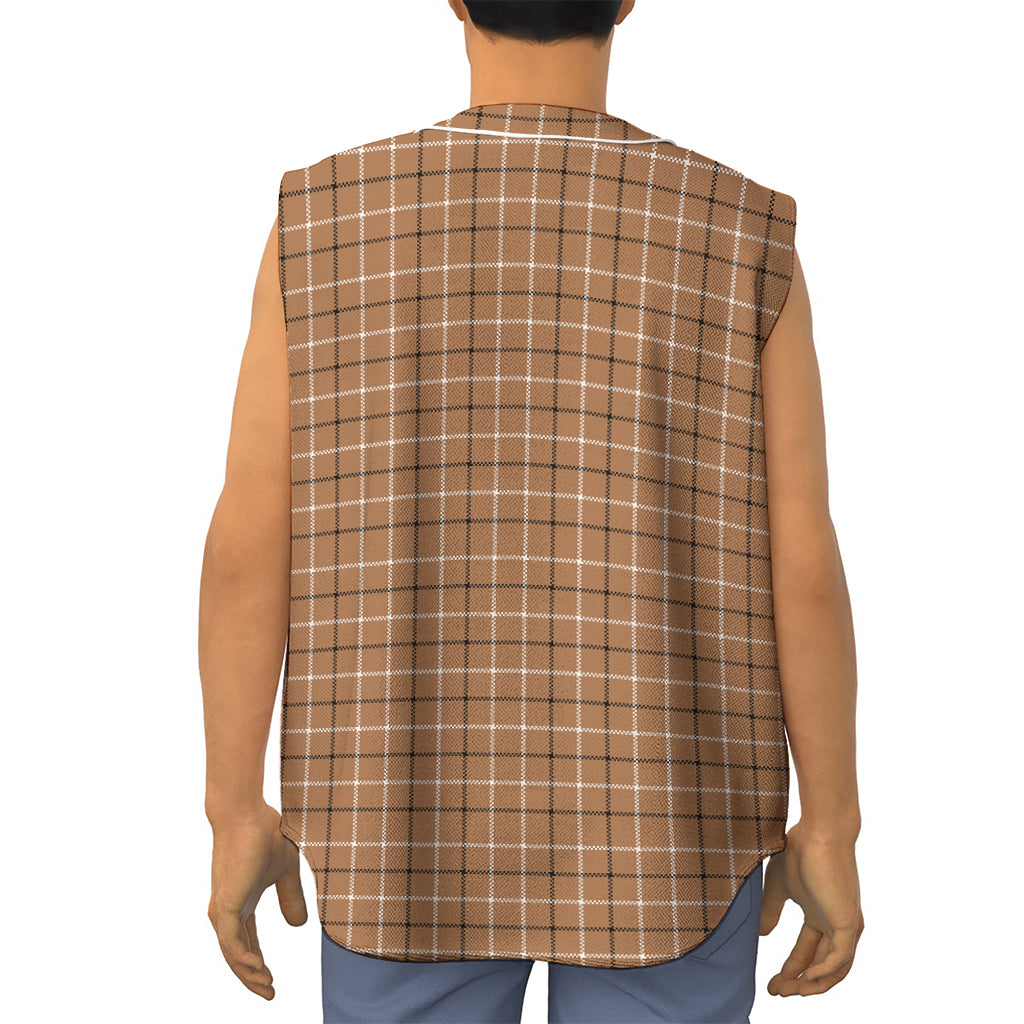 Brown Tattersall Pattern Print Sleeveless Baseball Jersey