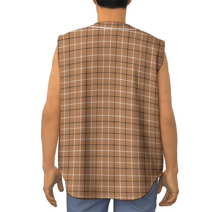 Brown Tattersall Pattern Print Sleeveless Baseball Jersey