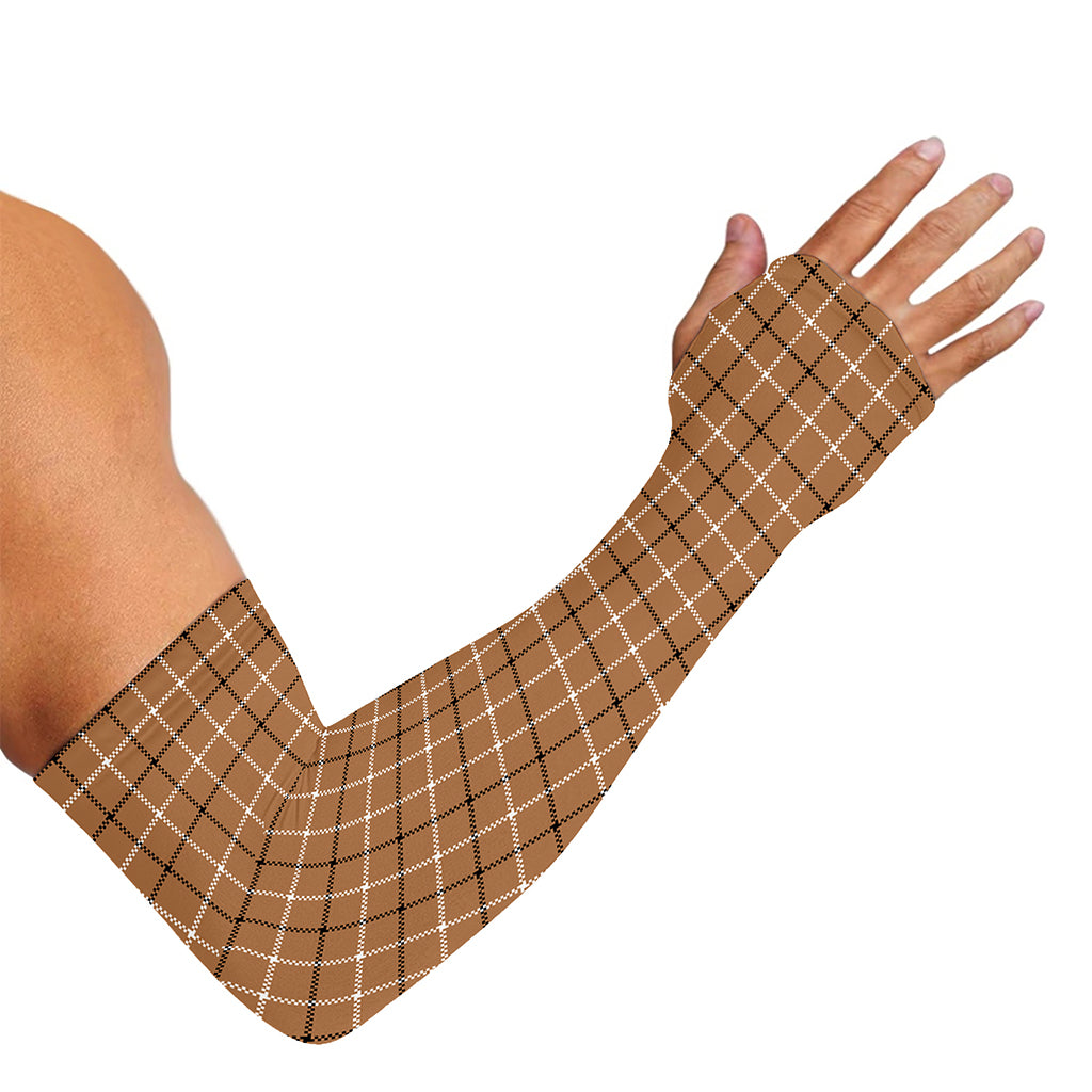 Brown Tattersall Pattern Print Sun Protection Arm Sleeves