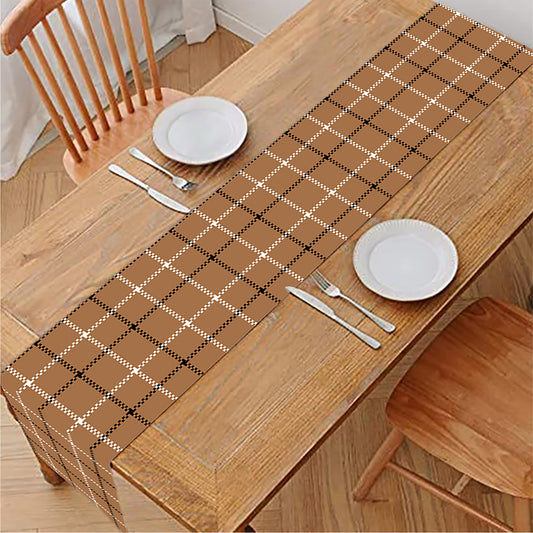 Brown Tattersall Pattern Print Table Runner