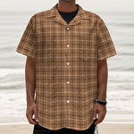 Brown Tattersall Pattern Print Textured Short Sleeve Shirt