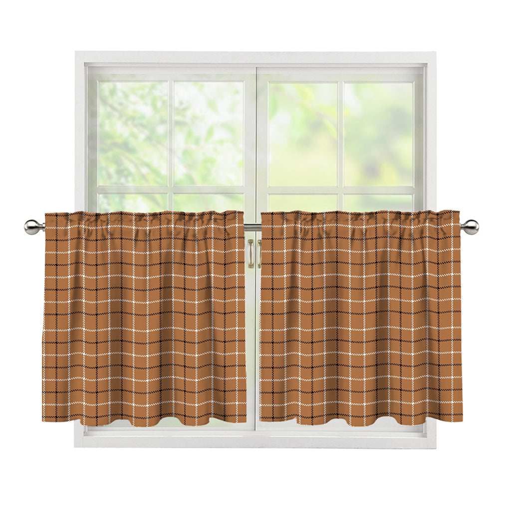 Brown Tattersall Pattern Print Tier Curtains