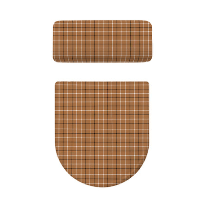 Brown Tattersall Pattern Print Toilet Lid And Tank Cover Set