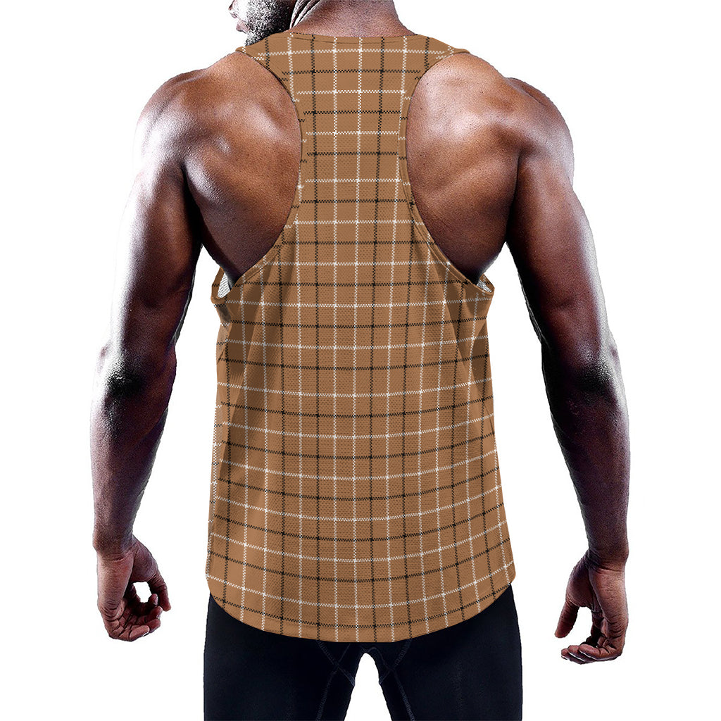 Brown Tattersall Pattern Print Training Tank Top