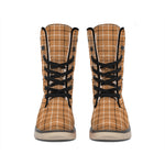 Brown Tattersall Pattern Print Winter Boots