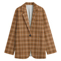 Brown Tattersall Pattern Print Women's Blazer