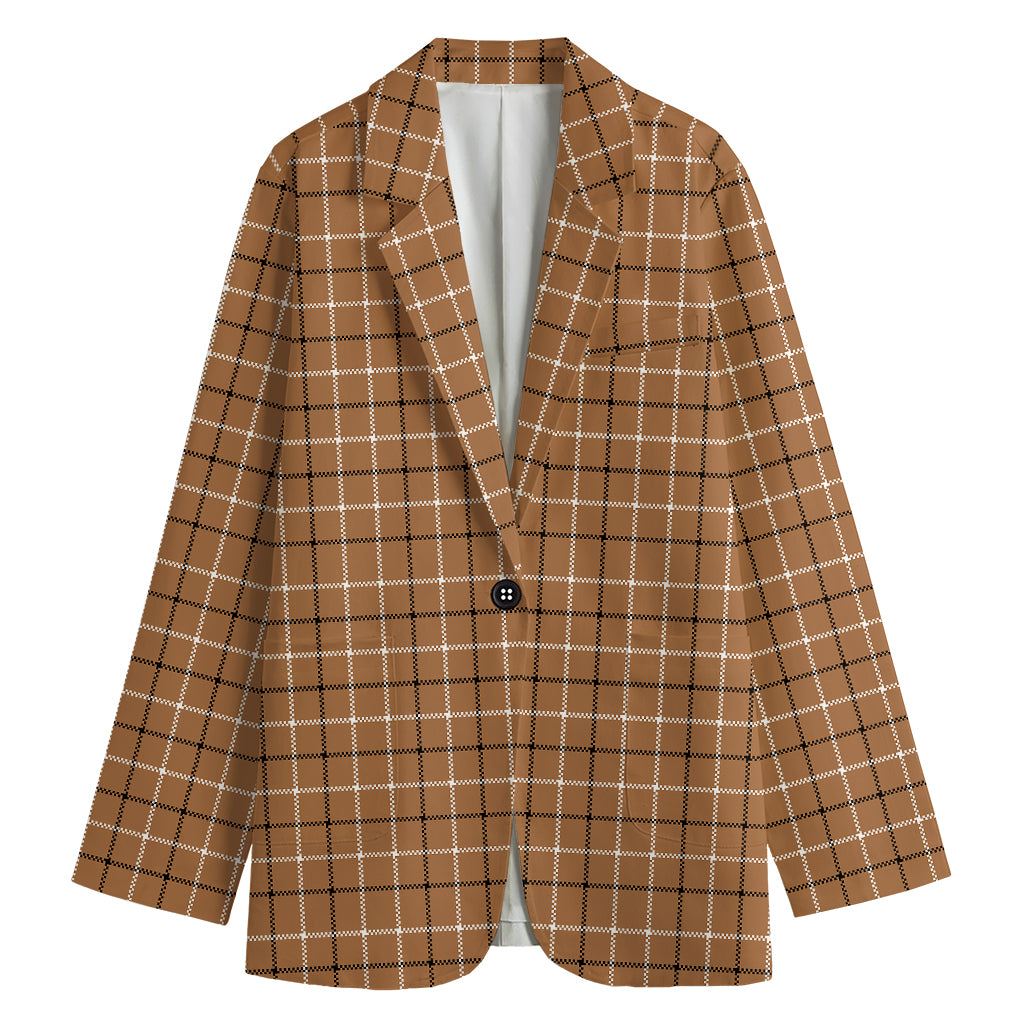 Brown Tattersall Pattern Print Women's Blazer