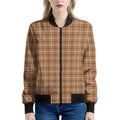 Brown Tattersall Pattern Print Women's Bomber Jacket