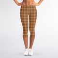 Brown Tattersall Pattern Print Women's Capri Leggings