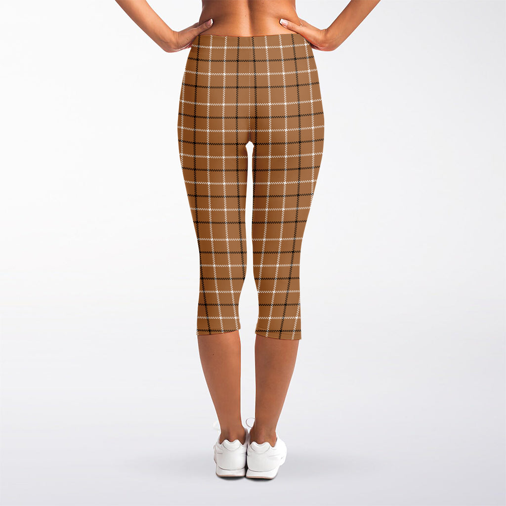 Brown Tattersall Pattern Print Women's Capri Leggings
